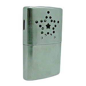Platinum Hand Warmer Silver Tone Standard Star Design Pocket Size Reusable ~3x2"